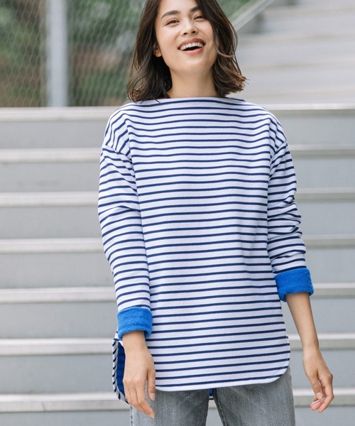 Munich(ミューニック)の「マリンフリースボーダー ボートネックプルオーバー(Tシャツ/カットソー・レディース・ブラウン/ホワイト×ブルー/ブラック×ホワイト・FREE)」の18枚目の写真