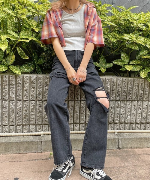 WEGO（ウィゴー）の「WEGO/タンク付きダメージショートシャツ（シャツ/ブラウス・レディース・ベージュ系その他2/グレー系その他2/ブラウン系その他2/ブラック系その他2・FREE）」の8枚目の写真