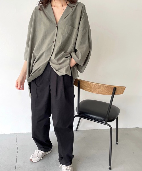 CANAL JEAN(キャナルジーン)の「El mar(エルマール) オーバーサイズ開襟シャツ(シャツ/ブラウス・レディース・グリーン/ブラック/ベージュ/カーキ/ブラウン・ONE SIZE)」の8枚目の写真