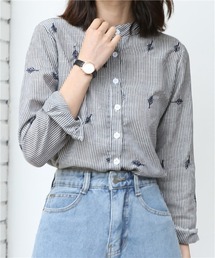 長袖刺繍シャツブラウス