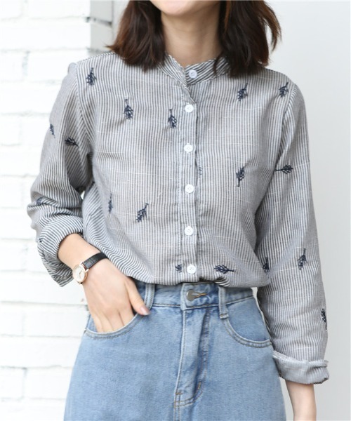 MAISON DE THERESE(メゾン ド テレーズ)の「長袖刺繍シャツブラウス(シャツ/ブラウス・レディース・グレー・M/L/S/X-LARGE)」の8枚目の写真