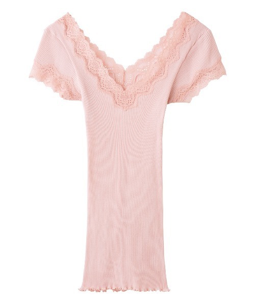 PEACH JOHN（ピーチジョン）の「【綿100％／肌に優しいオーガニックコットン。リブが伸びて気持ちよくフィット】オーガニックコットン半袖（ワキ汗パッド付き）（インナーウェア/肌着・レディース・ブラック/アイボリー/ヘザーグレー/ミント/ピンクベージュ/ブルーグレー/ラベンダー/ダークラベンダー/ライトブルー/ブラウン/スモークピンク/グレー・S/M/M/L）」の11枚目の写真