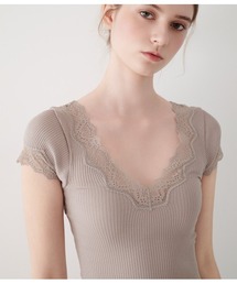 PEACH JOHN | 【綿100%/肌に優しいオーガニックコットン。リブが伸びて気持ちよくフィット】オーガニックコットン半袖(ワキ汗パッド付き)(インナーウェア/肌着)