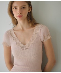 PEACH JOHN(ピーチジョン)の【綿100%/肌に優しいオーガニックコットン。リブが伸びて気持ちよくフィット】オーガニックコットン半袖(ワキ汗パッド付き)(インナーウェア/肌着)