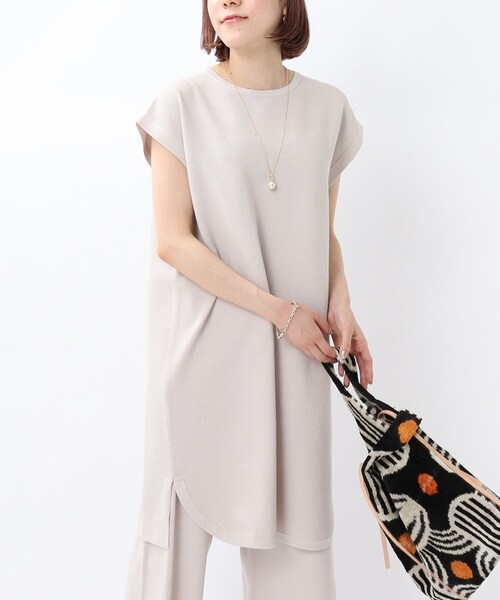 UNTITLED（アンタイトル）の「◆【洗える】コットンエステル ワッフルニットチュニック（チュニック・レディース・グレー系その他/ピンクゴールド/グレー系・02）」の3枚目の写真