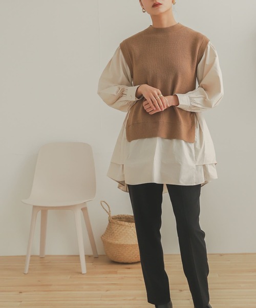 SENSE OF PLACE by URBAN RESEARCH（センスオブプレイスバイアーバンリサーチ）の「ブラウスドッキングセーター（ニット/セーター・レディース・ブラック/アイボリー/キャメル・ONE）」の3枚目の写真