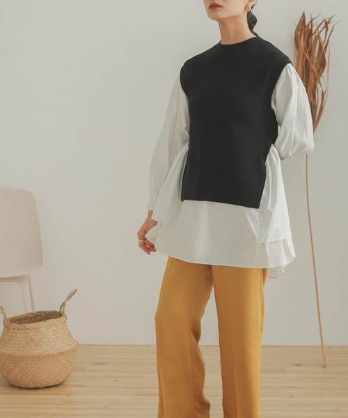 SENSE OF PLACE by URBAN RESEARCH（センスオブプレイスバイアーバンリサーチ）の「ブラウスドッキングセーター（ニット/セーター・レディース・ブラック/アイボリー/キャメル・ONE）」の2枚目の写真