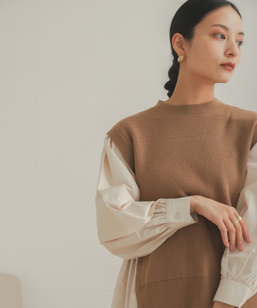 SENSE OF PLACE by URBAN RESEARCH（センスオブプレイスバイアーバンリサーチ）の「ブラウスドッキングセーター（ニット/セーター・レディース・ブラック/アイボリー/キャメル・ONE）」の5枚目の写真