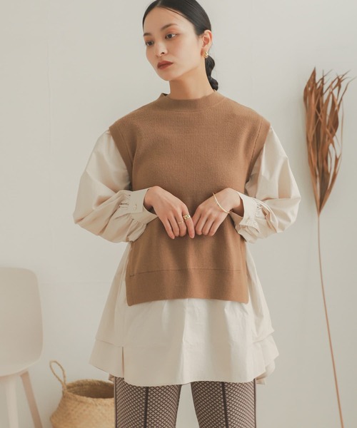 SENSE OF PLACE by URBAN RESEARCH（センスオブプレイスバイアーバンリサーチ）の「ブラウスドッキングセーター（ニット/セーター・レディース・ブラック/アイボリー/キャメル・ONE）」の6枚目の写真