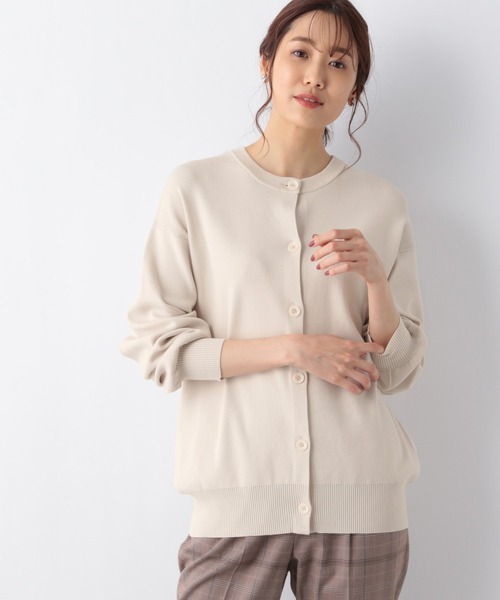 GLOBAL WORK（グローバルワーク）の「洗えるリラックスクルーカーディガン/957964（カーディガン/ボレロ・レディース・ブラック/ダークグリーン/アイボリー/ホワイト系その他/イエロー系その他・MEDIUM/LARGE）」の2枚目の写真