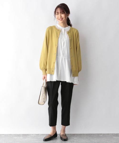 GLOBAL WORK（グローバルワーク）の「洗えるリラックスクルーカーディガン/957964（カーディガン/ボレロ・レディース・ブラック/ダークグリーン/アイボリー/ホワイト系その他/イエロー系その他・MEDIUM/LARGE）」の8枚目の写真
