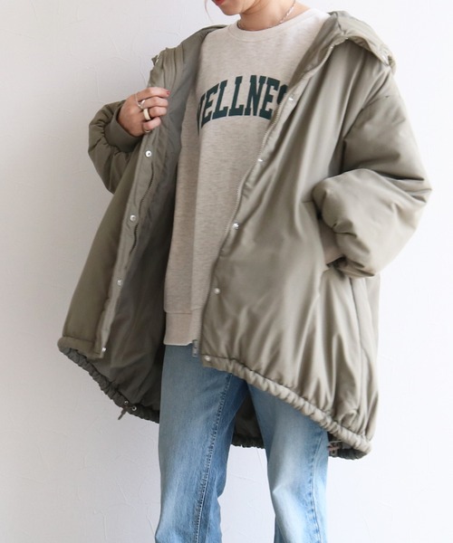 reca（レカ）の「ミドル丈中綿モンスターパーカー（ダウンジャケット/コート・レディース・アイボリー/ブラック/ベージュ/カーキ・M/L）」の5枚目の写真