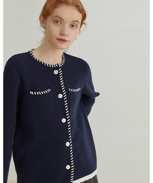 【Fano Studios】White stitch knit cardigan FQ21S110