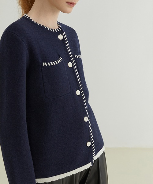 Fano Studios（ファノ ストゥディオズ）の「【Fano Studios】White stitch knit cardigan FQ21S110（カーディガン/ボレロ・レディース・ネイビー・M/L/S）」の2枚目の写真