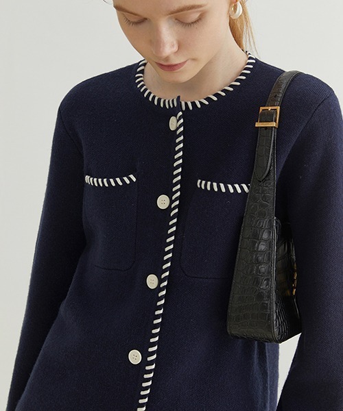 Fano Studios（ファノ ストゥディオズ）の「【Fano Studios】White stitch knit cardigan FQ21S110（カーディガン/ボレロ・レディース・ネイビー・M/L/S）」の3枚目の写真