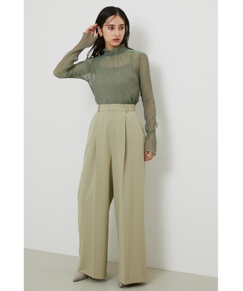 rienda(リエンダ)の「ロングワイドパンツ(スラックス・レディース・ライトグリーン/ブラック/ライトベージュ・SMALL/MEDIUM)」の3枚目の写真