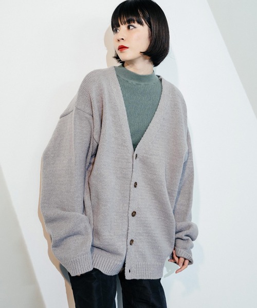 Ressaca（レサーカ）の「オーバーサイズ モヘアライク ニットルーズカーディガン（カーディガン/ボレロ・メンズ・ブラック/グリーン/マスタード/パープル/レッド/グレー・M/L）」の3枚目の写真