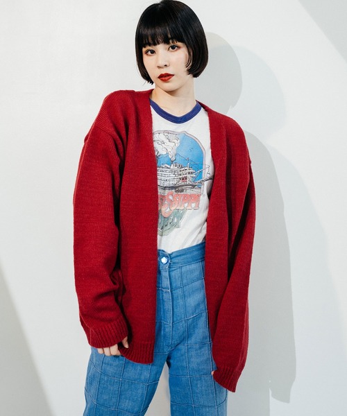 Ressaca（レサーカ）の「オーバーサイズ モヘアライク ニットルーズカーディガン（カーディガン/ボレロ・メンズ・ブラック/グリーン/マスタード/パープル/レッド/グレー・M/L）」の6枚目の写真