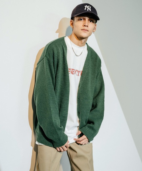 Ressaca（レサーカ）の「オーバーサイズ モヘアライク ニットルーズカーディガン（カーディガン/ボレロ・メンズ・ブラック/グリーン/マスタード/パープル/レッド/グレー・M/L）」の4枚目の写真