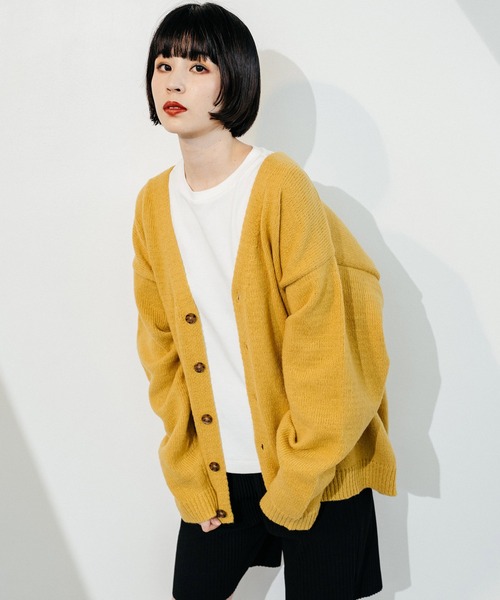 Ressaca（レサーカ）の「オーバーサイズ モヘアライク ニットルーズカーディガン（カーディガン/ボレロ・メンズ・ブラック/グリーン/マスタード/パープル/レッド/グレー・M/L）」の5枚目の写真