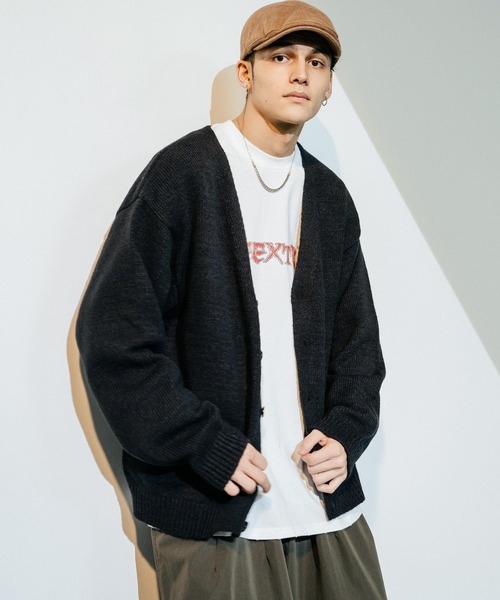 Ressaca（レサーカ）の「オーバーサイズ モヘアライク ニットルーズカーディガン（カーディガン/ボレロ・メンズ・ブラック/グリーン/マスタード/パープル/レッド/グレー・M/L）」の2枚目の写真