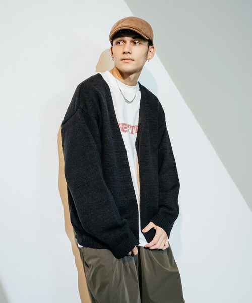 Ressaca（レサーカ）の「オーバーサイズ モヘアライク ニットルーズカーディガン（カーディガン/ボレロ・メンズ・ブラック/グリーン/マスタード/パープル/レッド/グレー・M/L）」の7枚目の写真