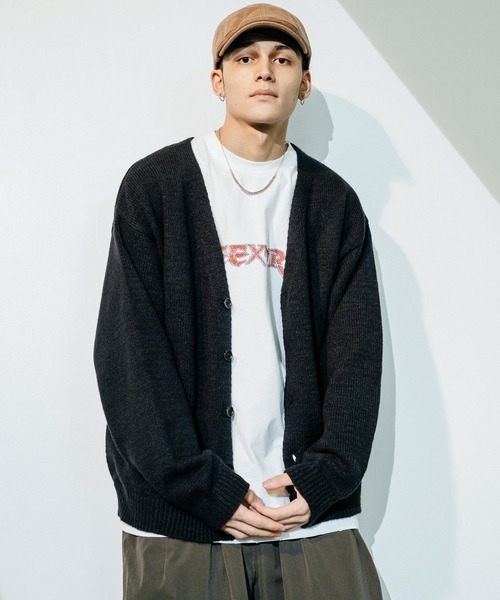 Ressaca（レサーカ）の「オーバーサイズ モヘアライク ニットルーズカーディガン（カーディガン/ボレロ・メンズ・ブラック/グリーン/マスタード/パープル/レッド/グレー・M/L）」の15枚目の写真