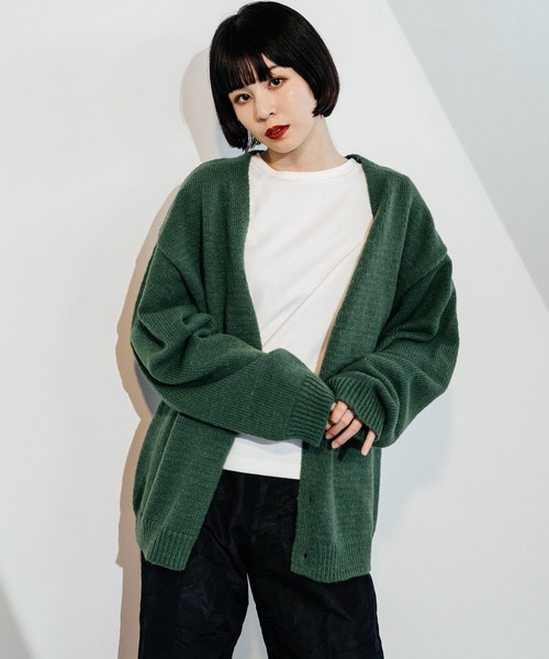 Ressaca（レサーカ）の「オーバーサイズ モヘアライク ニットルーズカーディガン（カーディガン/ボレロ・メンズ・ブラック/グリーン/マスタード/パープル/レッド/グレー・M/L）」の11枚目の写真