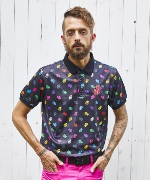 RAWLIFE(ロウライフ)の「BACK SPIN!/バックスピン!/【RollingStones】RS LICKS Pattern POLO SHIRT(ポロシャツ・メンズ・ホワイト/その他/ブラック・MEDIUM/LARGE/X-LARGE/SMALL)」の3枚目の写真