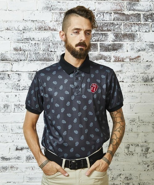RAWLIFE(ロウライフ)の「BACK SPIN!/バックスピン!/【RollingStones】RS LICKS Pattern POLO SHIRT(ポロシャツ・メンズ・ホワイト/その他/ブラック・MEDIUM/LARGE/X-LARGE/SMALL)」の2枚目の写真