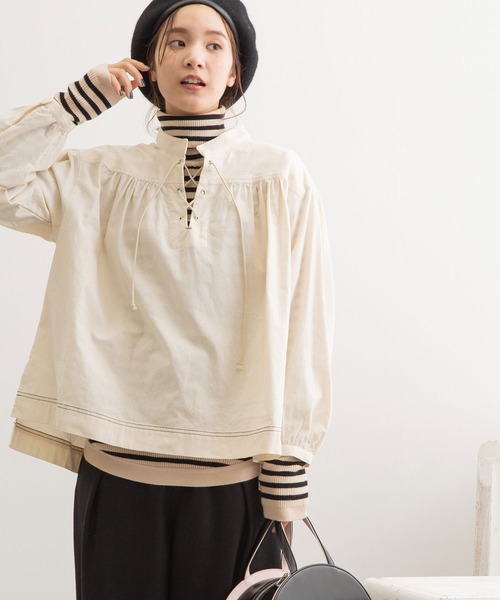 POU DOU DOU（プードゥドゥ）の「マリンブラウス（シャツ/ブラウス・レディース・ブラック/インディゴブルー/キナリ・3）」の2枚目の写真