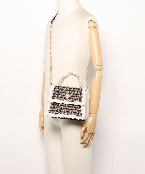 ems excite（エムズエキサイト）の「パールハンドルツイードBAG（ハンドバッグ・レディース・オフホワイト/ブラック/ライトグレー・FREE）」の4枚目の写真