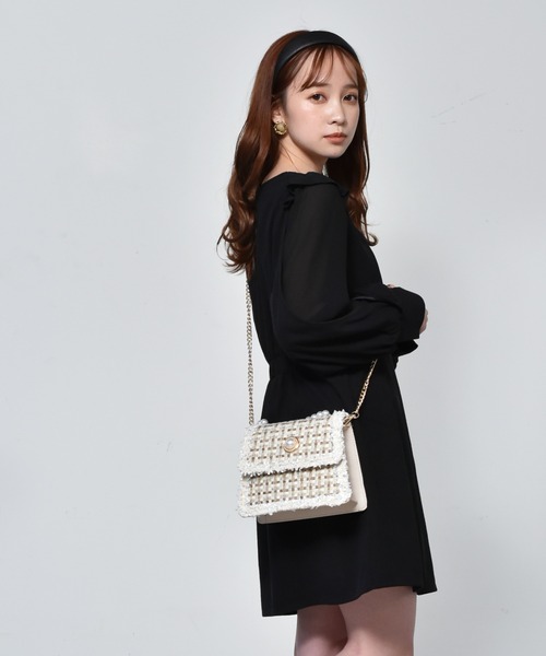 ems excite（エムズエキサイト）の「パールハンドルツイードBAG（ハンドバッグ・レディース・オフホワイト/ブラック/ライトグレー・FREE）」の7枚目の写真