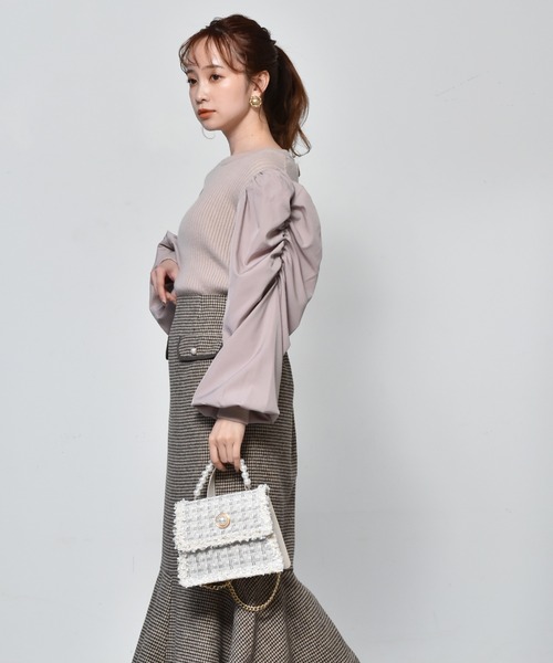 ems excite（エムズエキサイト）の「パールハンドルツイードBAG（ハンドバッグ・レディース・オフホワイト/ブラック/ライトグレー・FREE）」の9枚目の写真