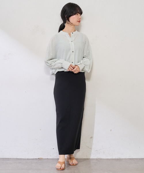 SHENERY（シーナリー）の「ストライプオーバーシャツ（シャツ/ブラウス・レディース・オレンジ/グリーン/ブラック・FREE）」の9枚目の写真