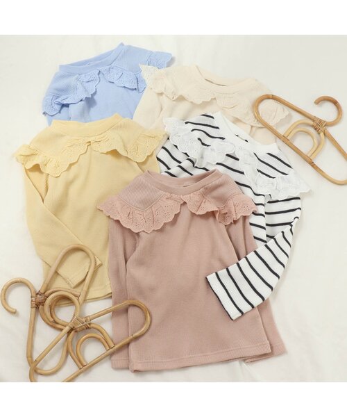 apres les cours(アプレレクール)の「/ビッグカラーTシャツ(Tシャツ/カットソー・キッズ・イエロー/サーモンピンク/その他2/アイボリー/サックスブルー・80/100/140/120/130/110/90)」の12枚目の写真