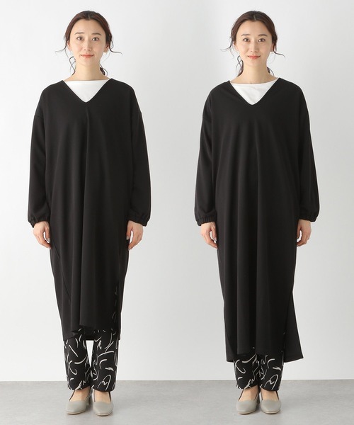 LEPSIM（レプシィム）の「【選べる丈シリーズ】フカVネックカットワンピース　261246（ワンピース・レディース・ライトブルー/ブラック・FREE/TALL）」の3枚目の写真