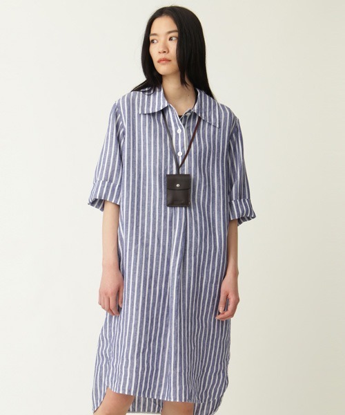 美品 マーガレットハウエル コットンリネンノースリーブワンピース ストライプ LIGHTWEIGHT LINEN DRESS | MARGARET HOWELL（マーガレット