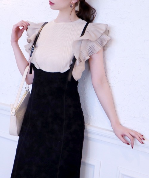 ROYAL PARTY(ロイヤルパーティー)の「異素材ラッフルトップス(ニット/セーター・レディース・ブラック/ベージュ/オフホワイト・FREE)」の17枚目の写真