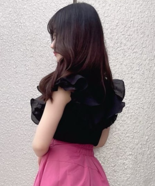 ROYAL PARTY(ロイヤルパーティー)の「異素材ラッフルトップス(ニット/セーター・レディース・ブラック/ベージュ/オフホワイト・FREE)」の22枚目の写真