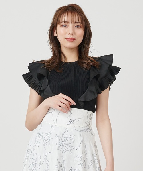 ROYAL PARTY(ロイヤルパーティー)の「異素材ラッフルトップス(ニット/セーター・レディース・ブラック/ベージュ/オフホワイト・FREE)」の21枚目の写真