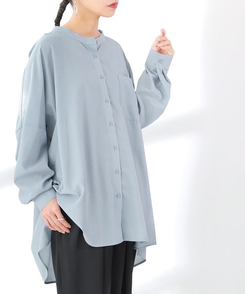 n'OrLABEL(ノアールレーベル)の「『シンプルバンドカラーシャツ』(シャツ/ブラウス)」|グレイッシュブルー
