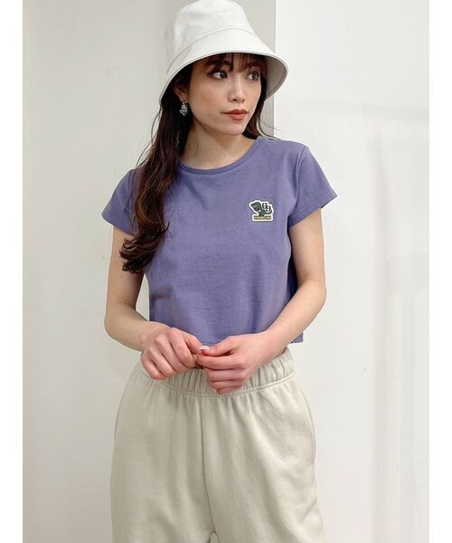 GYDA ライトブルー クロップドTシャツ GYDA（ジェイダ）の「TYRANNOS G REX ワッペンショートTシャツ
