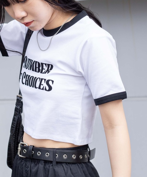 WEGO(ウィゴー)の「WEGO/リンガーチビT(Tシャツ/カットソー・レディース・ブラック/レッド/グリーン・FREE)」の6枚目の写真