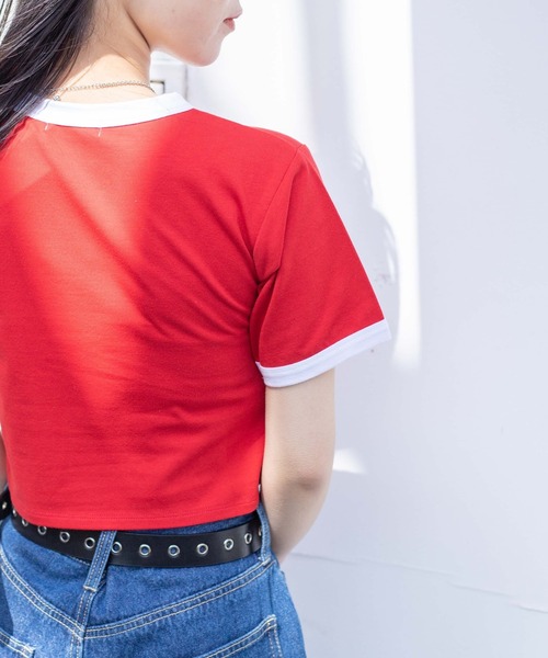 WEGO(ウィゴー)の「WEGO/リンガーチビT(Tシャツ/カットソー・レディース・ブラック/レッド/グリーン・FREE)」の12枚目の写真