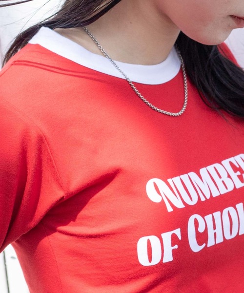 WEGO(ウィゴー)の「WEGO/リンガーチビT(Tシャツ/カットソー・レディース・ブラック/レッド/グリーン・FREE)」の13枚目の写真