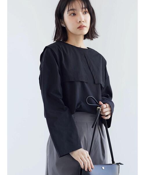 Green　Parks（グリーンパークス）の「セーラーカラードッキングプルオーバー（Tシャツ/カットソー・レディース・ブラック/オフホワイト・FREE）」の5枚目の写真