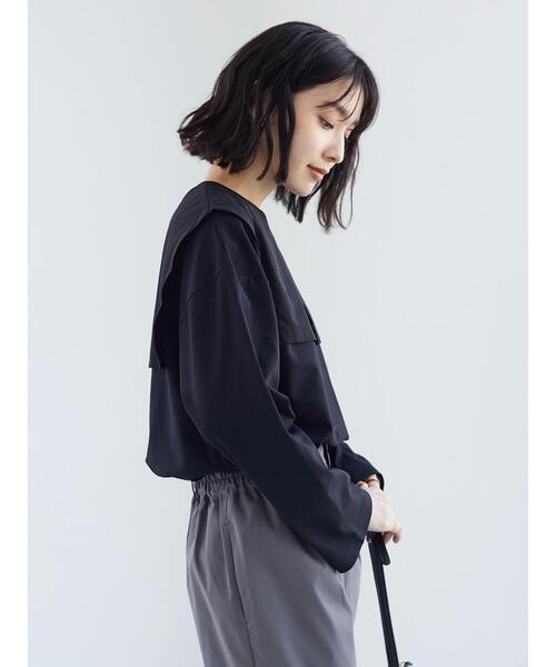 Green　Parks（グリーンパークス）の「セーラーカラードッキングプルオーバー（Tシャツ/カットソー・レディース・ブラック/オフホワイト・FREE）」の9枚目の写真