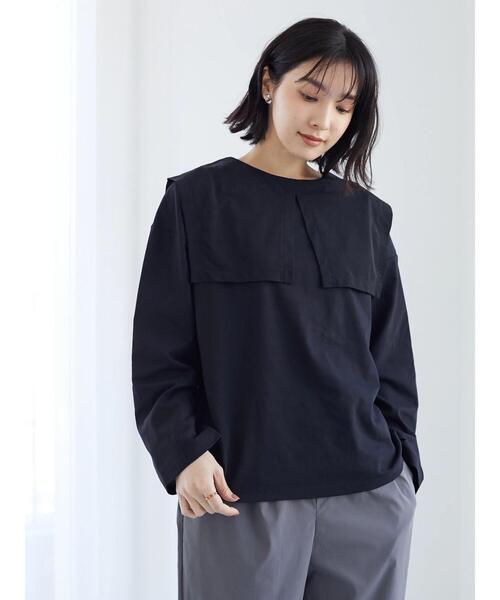 Green　Parks（グリーンパークス）の「セーラーカラードッキングプルオーバー（Tシャツ/カットソー・レディース・ブラック/オフホワイト・FREE）」の11枚目の写真