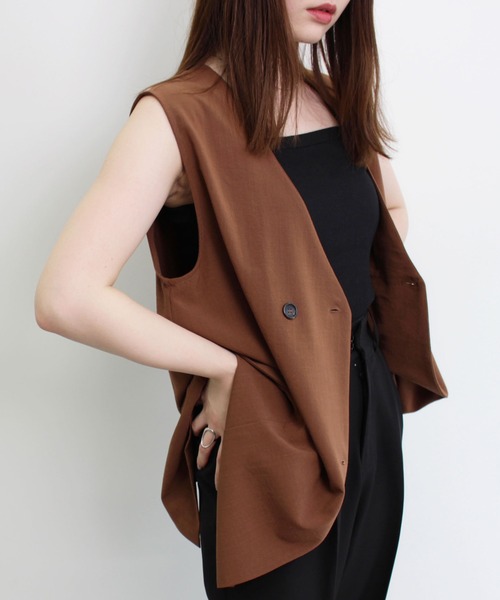 MLI'A（エムリア）の「リネンライクノーカラー／ジレ（テーラードジャケット・レディース・ブラウン/アイボリー/ブラック/イエロー・M）」の4枚目の写真